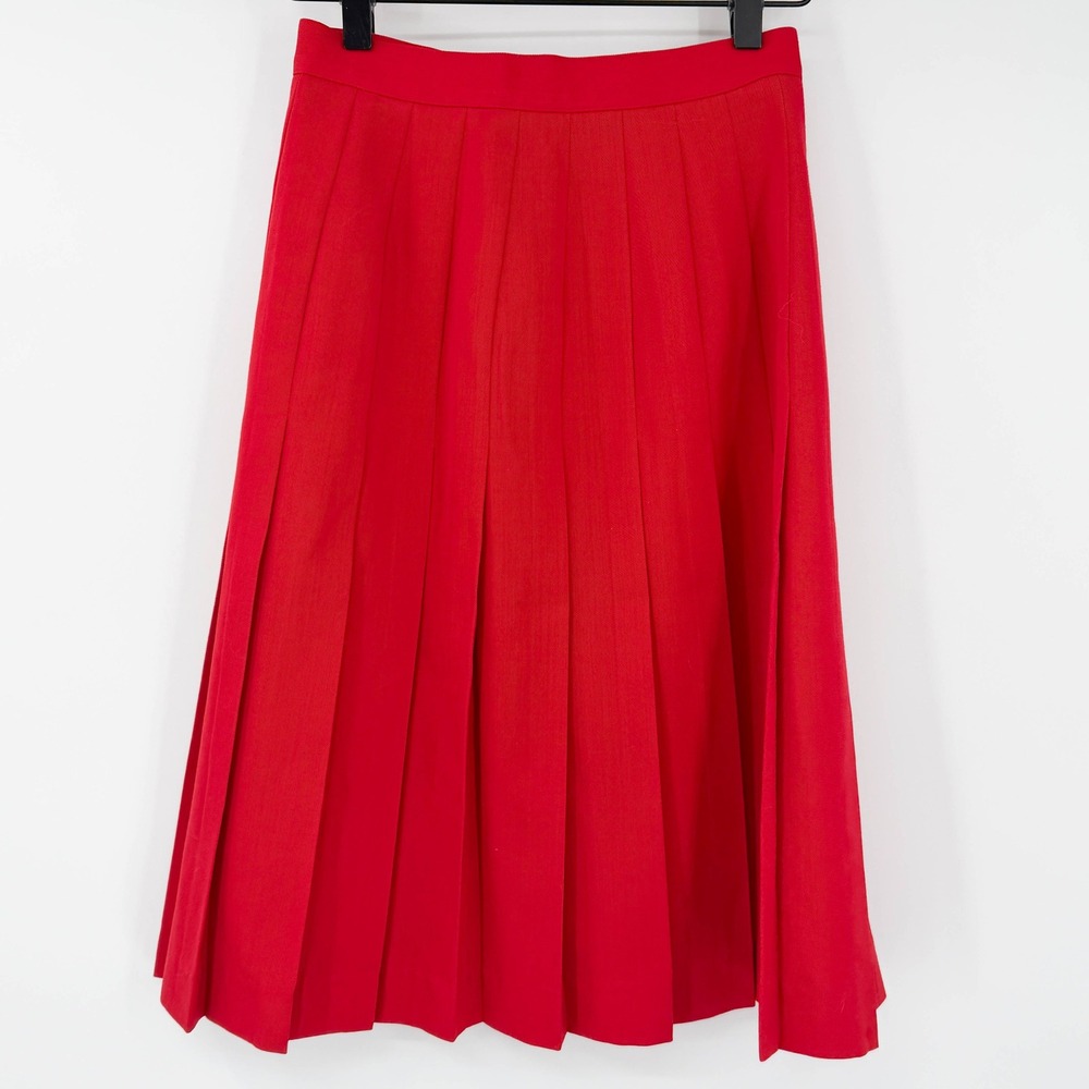 Harve Benard Vintage Red Wool Pleated Midi Skirt Size 4 Luxury Elegant London